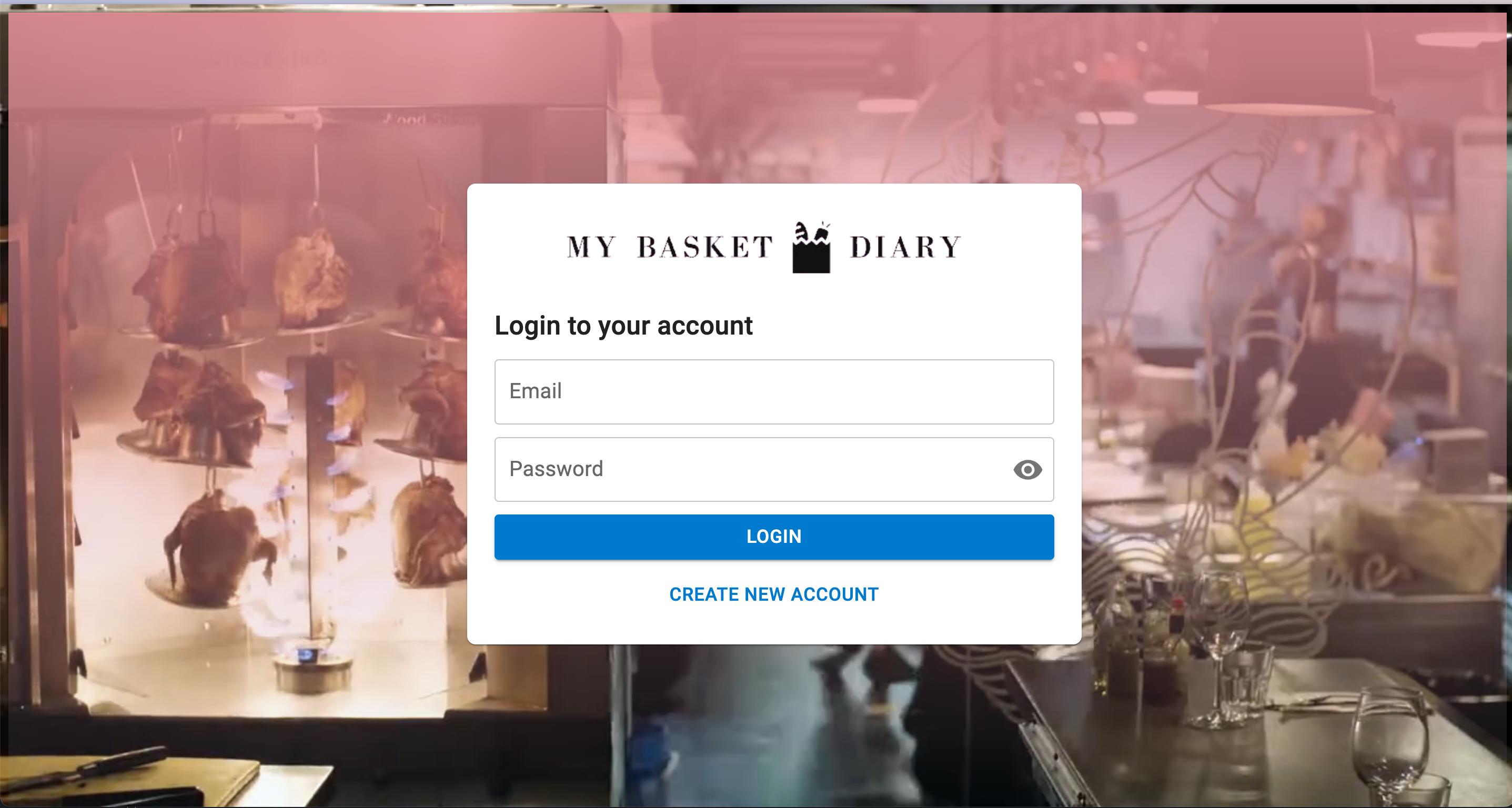 an image of the login screen of the applicaton my basket diaries